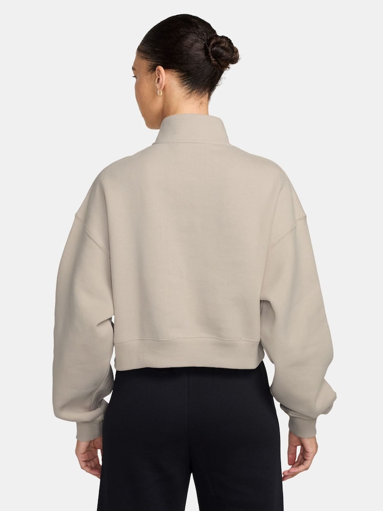 Cream 2 - Nike Studio Fleece Oversized 1/4-Κροπ μπλούζα με φερμουάρ - Εικόνα 2 από 3