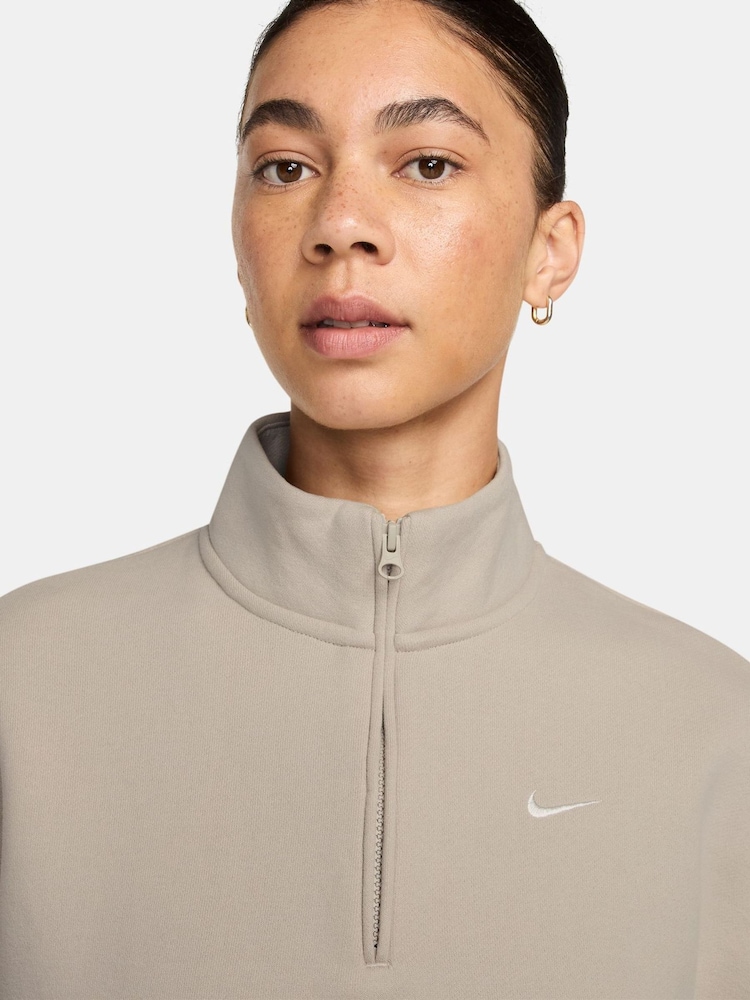 Cream 2 - Nike Studio Fleece Oversized 1/4-Κροπ μπλούζα με φερμουάρ - Εικόνα 3 από 3