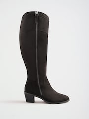 Love & Roses Black Faux Suede High Leg Zipped Mid Heel Riding Boots - Image 3 of 7