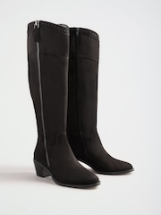 Love & Roses Black Faux Suede High Leg Zipped Mid Heel Riding Boots - Image 4 of 7