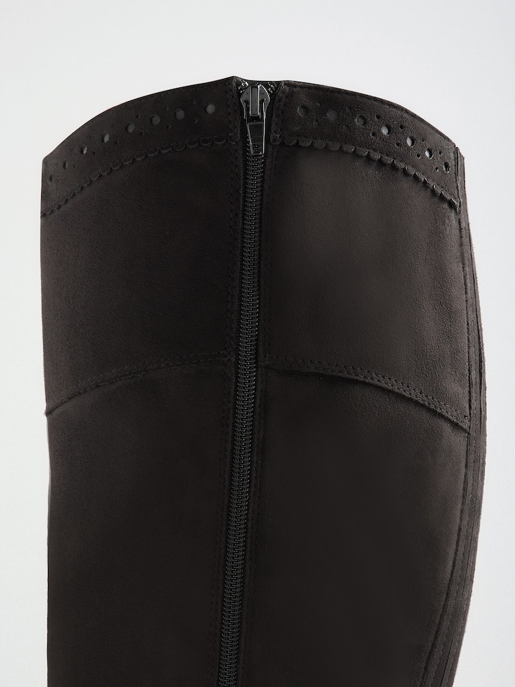 Love & Roses Black Faux Suede High Leg Zipped Mid Heel Riding Boots - Image 7 of 7 Love & Roses Black Faux Suede High Leg Zipped Mid Heel Riding Boots - Image 7 of 7