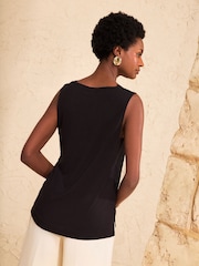 Love & Roses Black Petite Satin Front Lace Trim V-Neck Vest - Image 4 of 4