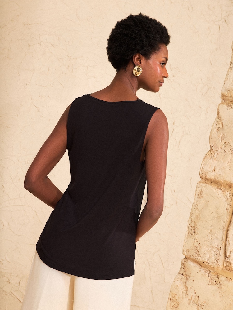 Love & Roses Black Petite Satin Front Lace Trim V-Neck Vest - Image 4 of 4