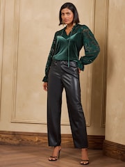 Love & Roses Green Velvet Lace Long Sleeve Blouse - Image 4 of 5