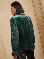 Love & Roses Green Velvet Lace Long Sleeve Blouse - Image 5 of 5
