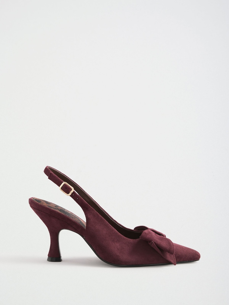 Love & Roses Burgundy Red Wide Fit Bow Slingback Court Shoes - Image 1 of 5 Love & Roses Burgundy Red Wide Fit Bow Slingback Court Shoes - Image 1 of 5