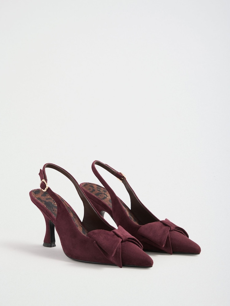 Love & Roses Burgundy Red Wide Fit Bow Slingback Court Shoes - Image 2 of 5 Love & Roses Burgundy Red Wide Fit Bow Slingback Court Shoes - Image 2 of 5