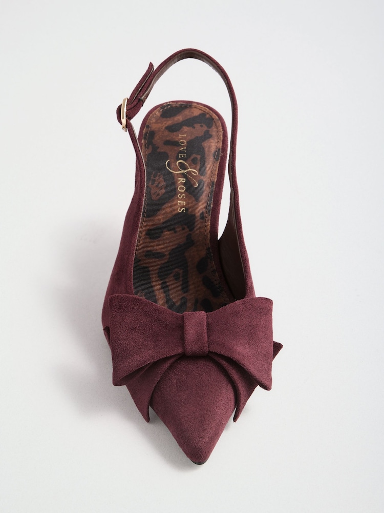 Бордово-червоний - Love & Roses Bow Slingback Court Shoes - Image 6 of 6