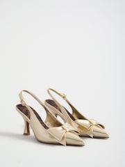Love & Roses Gold Wide Fit Bow Slingback Court Shoes - Image 1 of 5