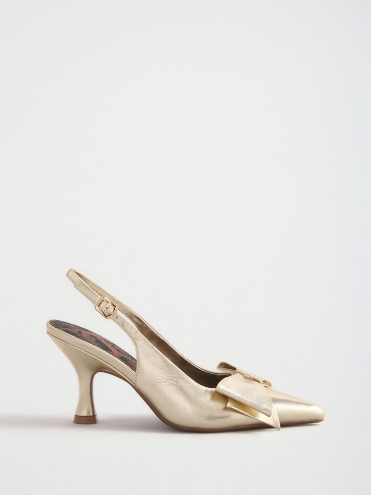 Love & Roses Gold Wide Fit Bow Slingback Court Shoes - Image 1 of 5 Love & Roses Gold Wide Fit Bow Slingback Court Shoes - Image 1 of 5