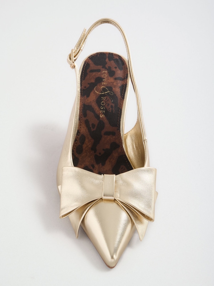 Love & Roses Gold Wide Fit Bow Slingback Court Shoes - Image 5 of 5 Love & Roses Gold Wide Fit Bow Slingback Court Shoes - Image 5 of 5