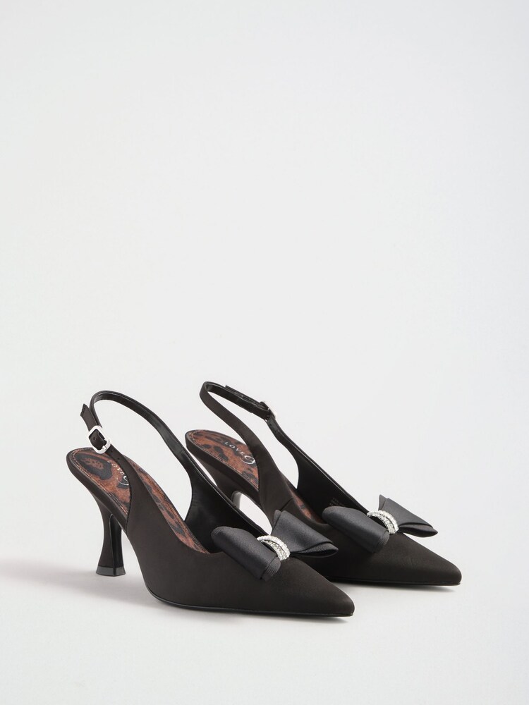 Love & Roses Black Wide Fit Bow Slingback Court Shoes - Image 1 of 5 Love & Roses Black Wide Fit Bow Slingback Court Shoes - Image 1 of 5