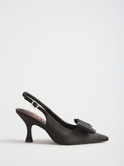 Love & Roses Black Wide Fit Bow Slingback Court Shoes - Image 2 of 5