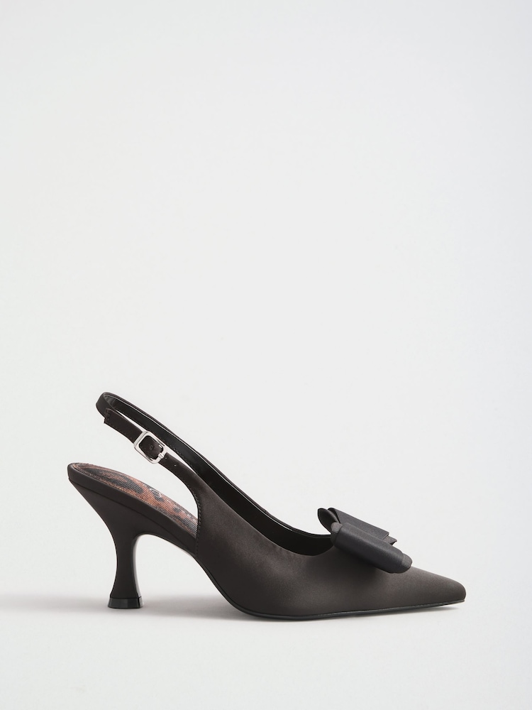 Love & Roses Black Wide Fit Bow Slingback Court Shoes - Image 2 of 5 Love & Roses Black Wide Fit Bow Slingback Court Shoes - Image 2 of 5