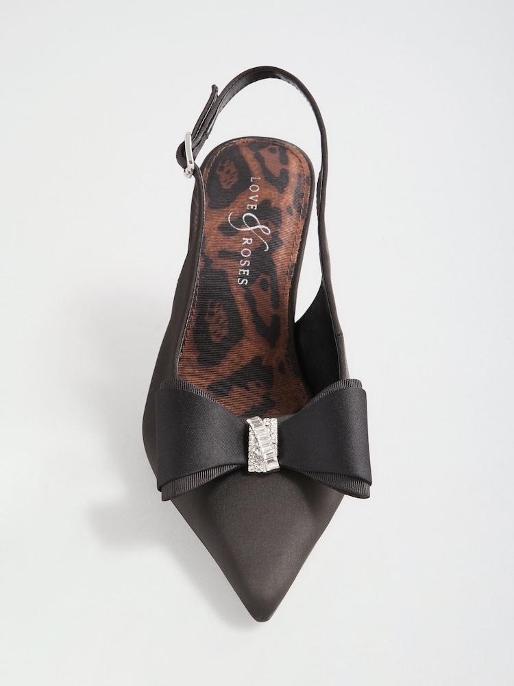 Love & Roses Black Wide Fit Bow Slingback Court Shoes - Image 5 of 5 Love & Roses Black Wide Fit Bow Slingback Court Shoes - Image 5 of 5