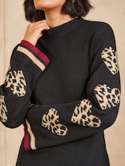Love & Roses Leopard Heart Sleeve High Neck Knitted Mini Dress - 5суретінің 2 суреті