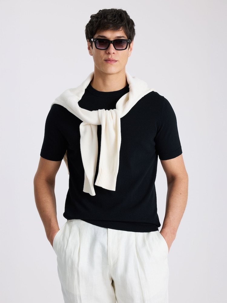 MOSS Black Linen Blend T-Shirt - Image 1 of 4 MOSS Black Linen Blend T-Shirt - Image 1 of 4