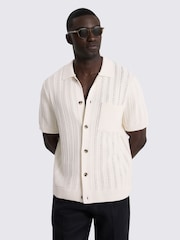 MOSS White Chevron Pointelle Knitted Shirt - Image 1 of 4