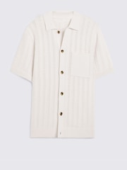 MOSS White Chevron Pointelle Knitted Shirt - Image 4 of 4