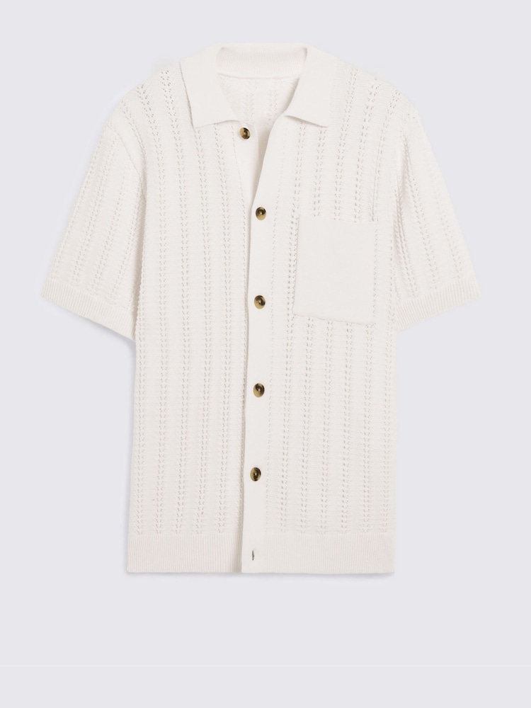 MOSS White Chevron Pointelle Knitted Shirt - Image 4 of 4