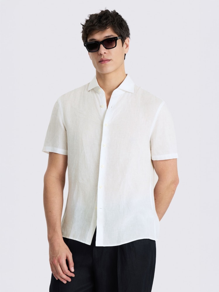 MOSS White Short Sleeve Linen Shirt - Image 1 of 4 MOSS White Short Sleeve Linen Shirt - Image 1 of 4