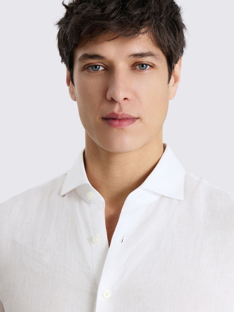 MOSS White Short Sleeve Linen Shirt - Image 2 of 4 MOSS White Short Sleeve Linen Shirt - Image 2 of 4