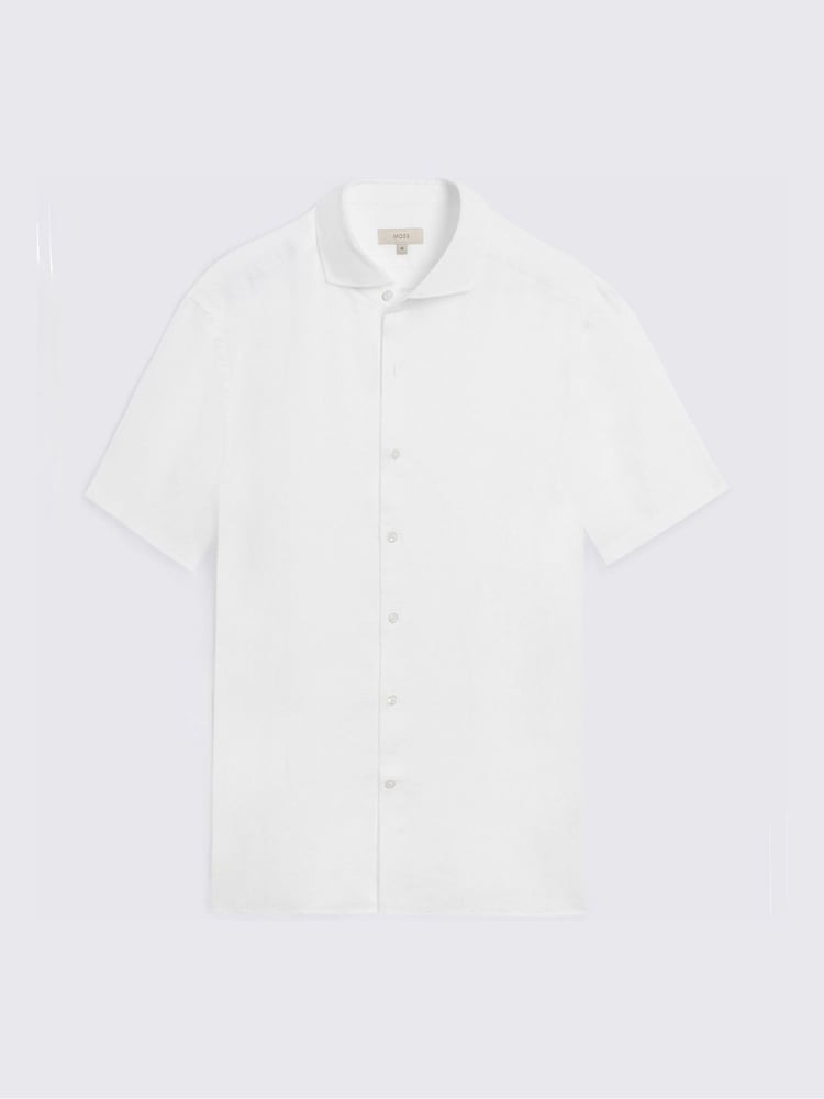 MOSS White Short Sleeve Linen Shirt - Image 4 of 4 MOSS White Short Sleeve Linen Shirt - Image 4 of 4