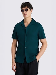 MOSS Green Knitted Cuban Collar Shirt - Image 1 of 4