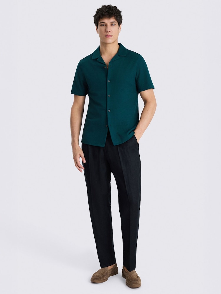 MOSS Green Knitted Cuban Collar Shirt - Image 2 of 4