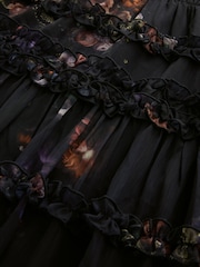 Black Majestic Floral Print - CERENE Long Sleeve Tiered Ruffle Maxi Dress - 13এর মধ্যে 11 ছবি