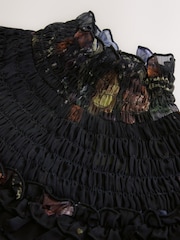 Black Majestic Floral Print - CERENE Long Sleeve Tiered Ruffle Maxi Dress - 13এর মধ্যে 7 ছবি