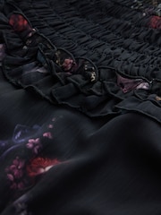 Black Majestic Floral Print - CERENE Long Sleeve Tiered Ruffle Maxi Dress - 13এর মধ্যে 9 ছবি