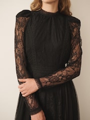 Noir - CERENE Puff Sleeve Lace Midi Dress - Image 5 de 11