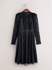 Noir - CERENE Puff Sleeve Lace Midi Dress - Image 6 de 11