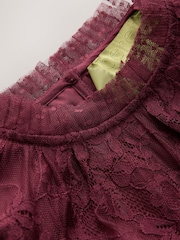 CERENE Ellie Burgundy Red Puff Sleeve Lace Midi Dress - Image 10 of 11