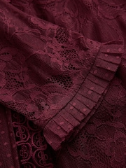 CERENE Ellie Burgundy Red Puff Sleeve Lace Midi Dress - Image 11 of 11