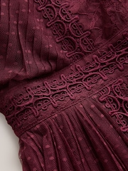 CERENE Ellie Burgundy Red Puff Sleeve Lace Midi Dress - Image 8 of 11
