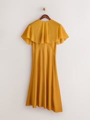 CERENE Crystal Gold Satin Slip Dress With Detachable Sheer Cape - Image 6 of 10