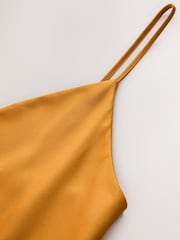 CERENE Crystal Gold Satin Slip Dress With Detachable Sheer Cape - Image 9 of 10