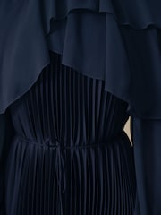 CERENE Jade Navy Long Sleeve Pleated Satin Midi Dress - Image 11 of 12