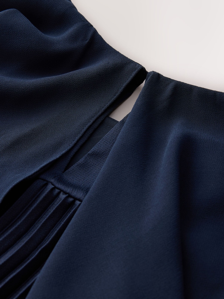 CERENE Jade Navy Long Sleeve Pleated Satin Midi Dress - Image 12 of 12 CERENE Jade Navy Long Sleeve Pleated Satin Midi Dress - Image 12 of 12
