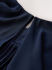 CERENE Jade Navy Long Sleeve Pleated Satin Midi Dress - Image 8 of 12