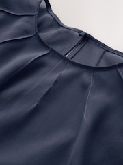 CERENE Crystal Navy Satin Slip Dress With Detachable Sheer Cape - Image 10 of 13