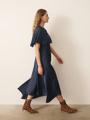 CERENE Crystal Navy Satin Slip Dress With Detachable Sheer Cape - Image 2 of 13