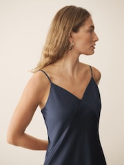 CERENE Crystal Navy Satin Slip Dress With Detachable Sheer Cape - Image 4 of 13