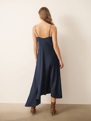 CERENE Crystal Navy Satin Slip Dress With Detachable Sheer Cape - Image 6 of 13