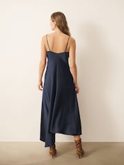CERENE Crystal Navy Satin Slip Dress With Detachable Sheer Cape - Image 8 of 13