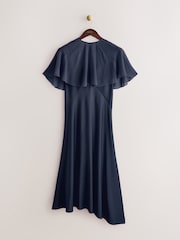 CERENE Crystal Navy Satin Slip Dress With Detachable Sheer Cape - Image 9 of 13