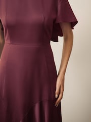 CERENE Caitlyn Burgundy Red Angel Sleeves Satin Maxi Dress - Image 4 of 10