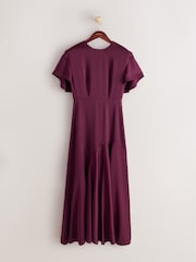 CERENE Caitlyn Burgundy Red Angel Sleeves Satin Maxi Dress - Image 5 of 10